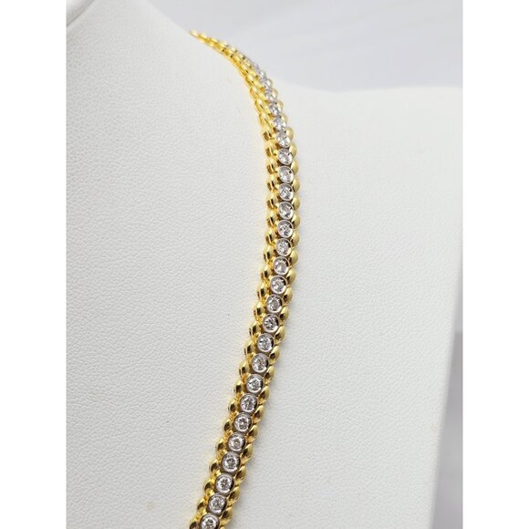 Unique 18K Solid Yellow Gold Designer Diamond Tennis Link Chain Necklace - 16" L - Picture 9 of 16